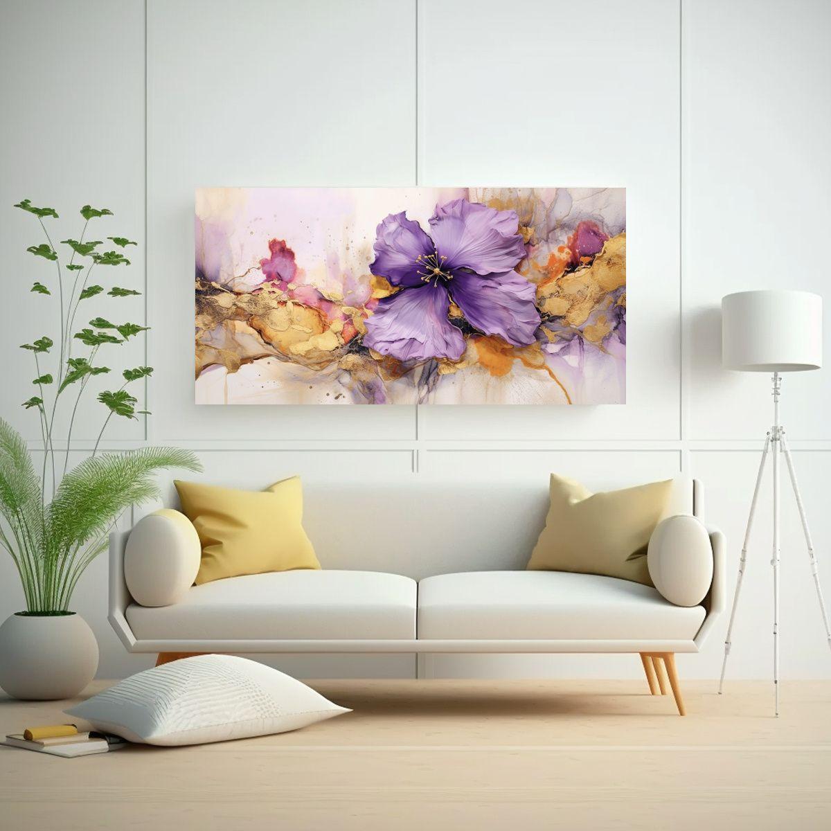 Pintura Tela Abstracta Equilibrio Flores Violetas 60x30cm-2