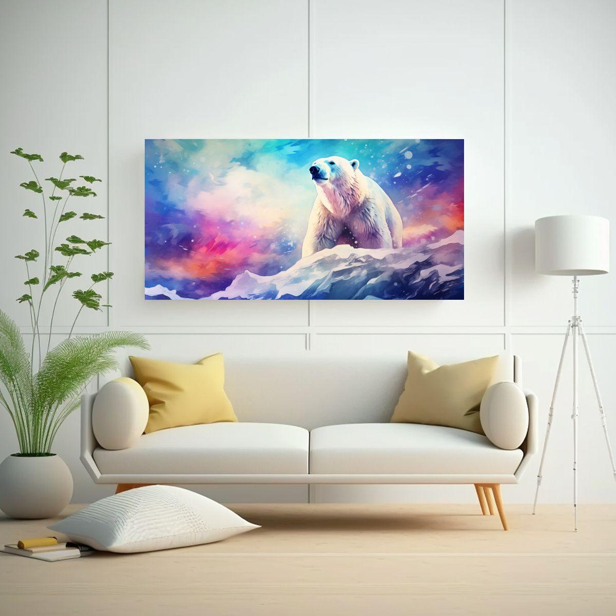 Lienzo Moderno Oso Polar Acuarela Colorido Estilo 100x50cm-2