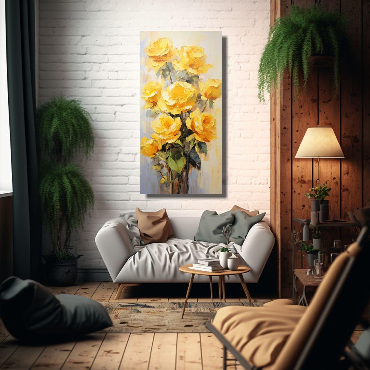 Arte De Pared Composición Amarillas Rosas 80x160 Cm-2