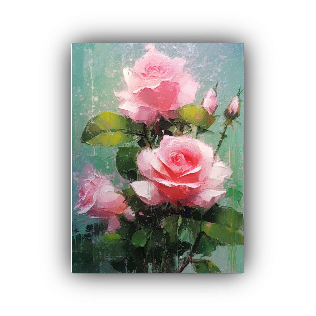 Cuadro Belleza Con 3 Rosas Rosas Y Verde 30x40cm-0