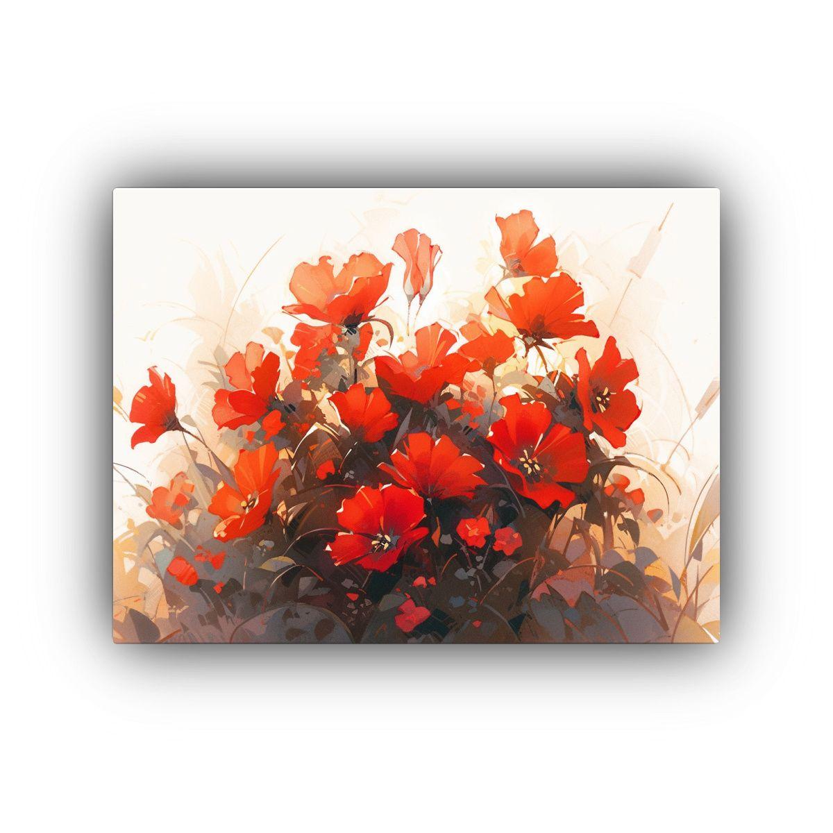 Lienzo Tela Expresión Simplicidad Rojo Flores Pintura Estil 90x60cm-0