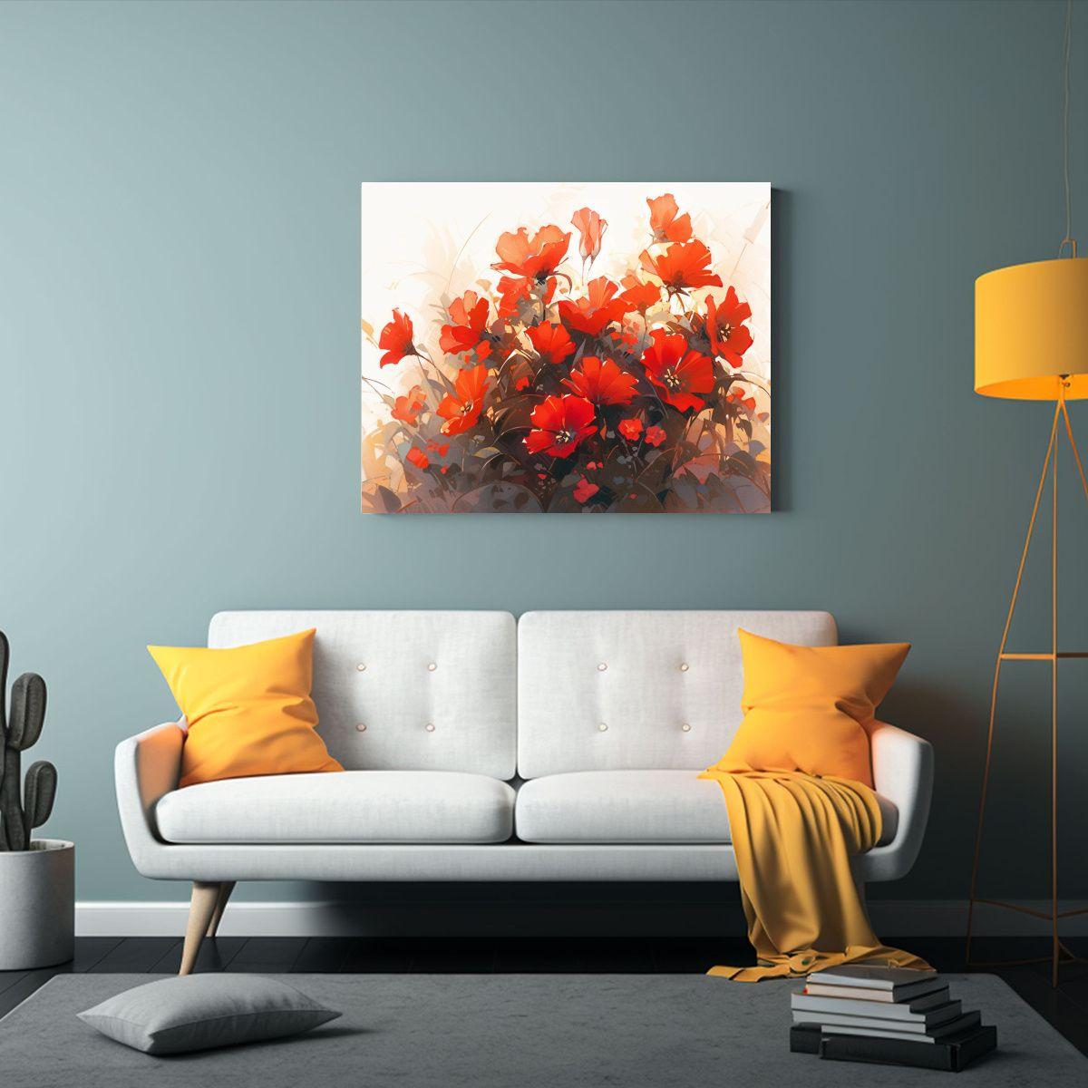 Lienzo Tela Expresión Simplicidad Rojo Flores Pintura Estil 90x60cm-2
