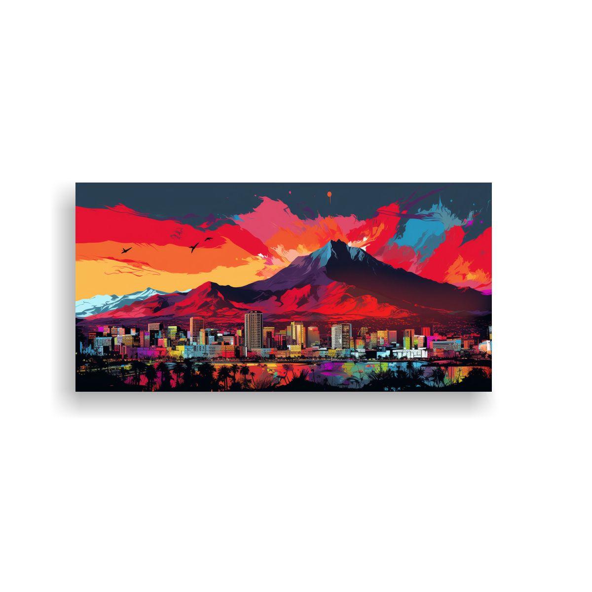 Lienzo Cuadro Santiago City Chile En Colores 40x20 Cm-0