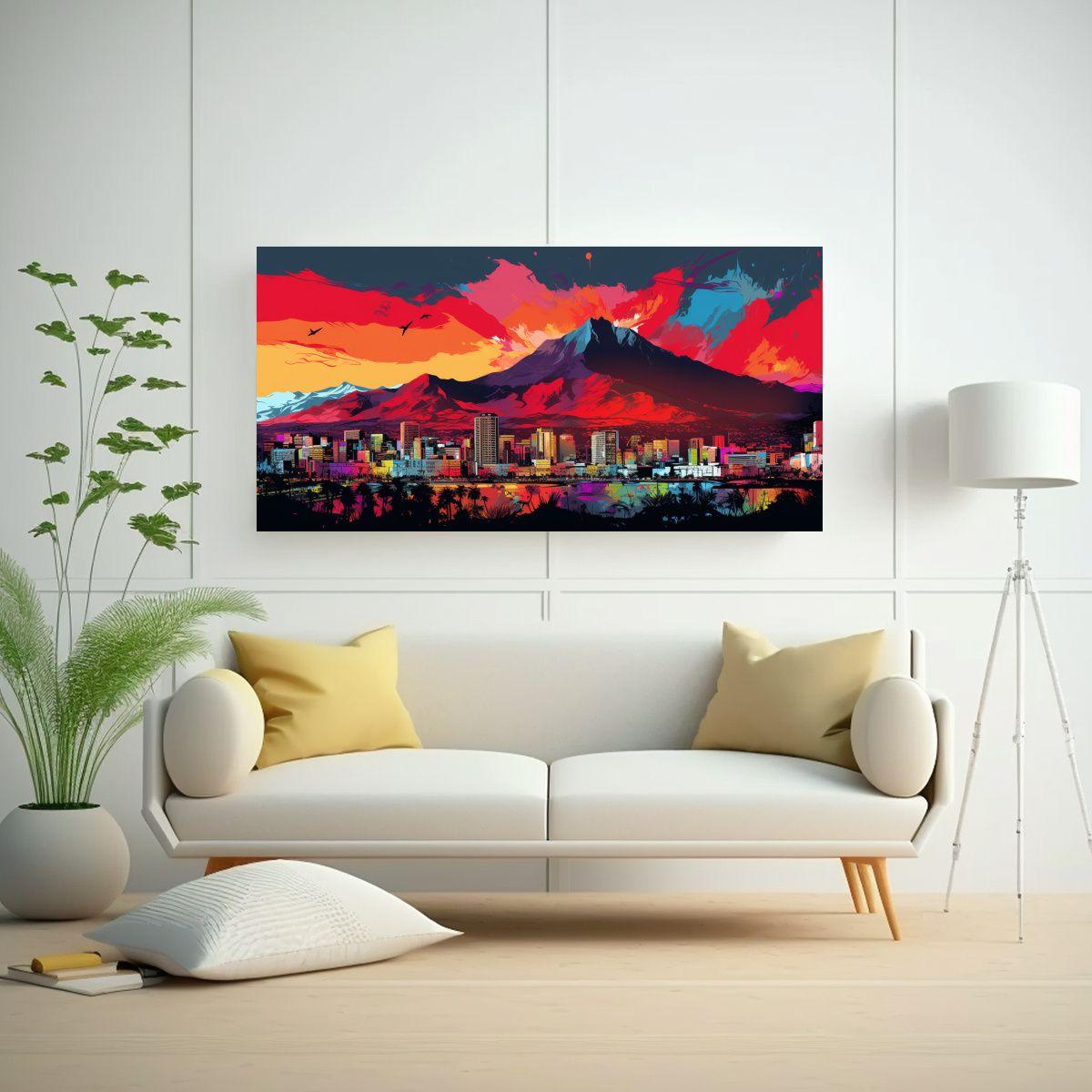 Lienzo Cuadro Santiago City Chile En Colores 40x20 Cm-2