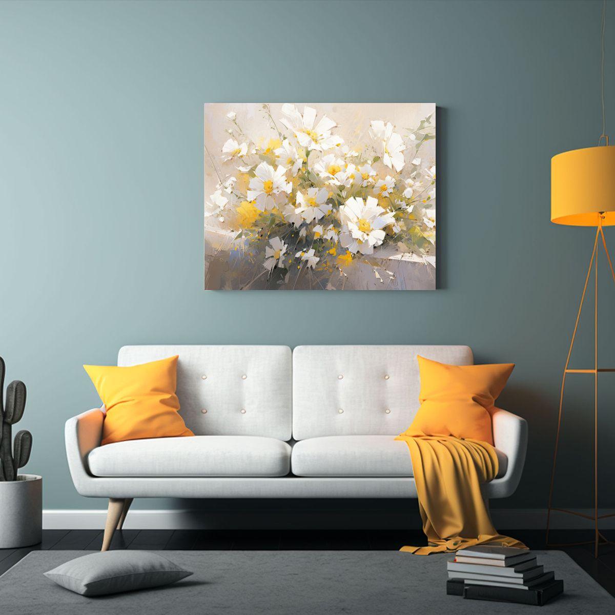 Cuadro Abstracto Temática Flores Amarillas Y Blancas En Lie 40x30cm-2