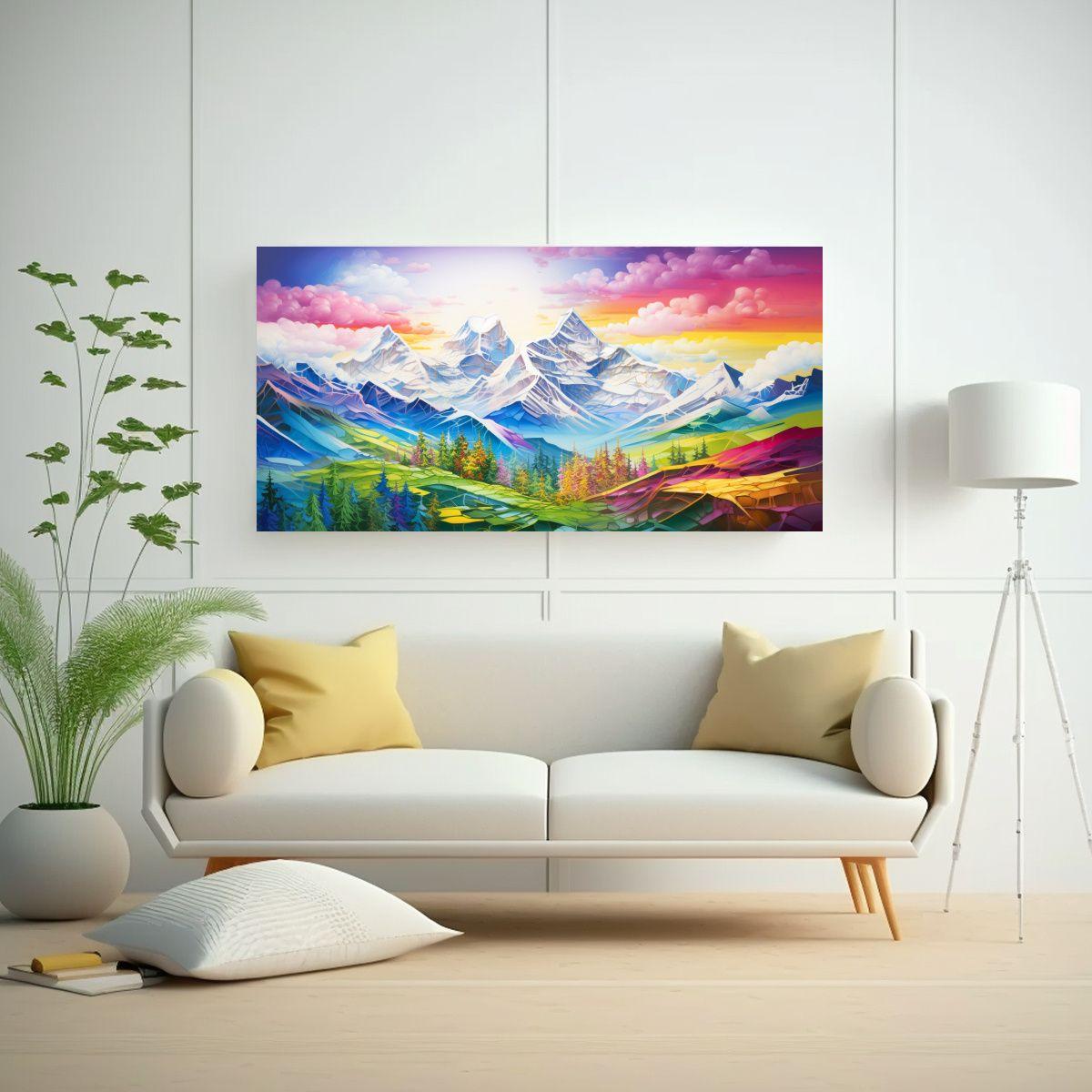 Cuadro Impreso Montañas Y Arcoíris Escénico Con 120x60cm-2