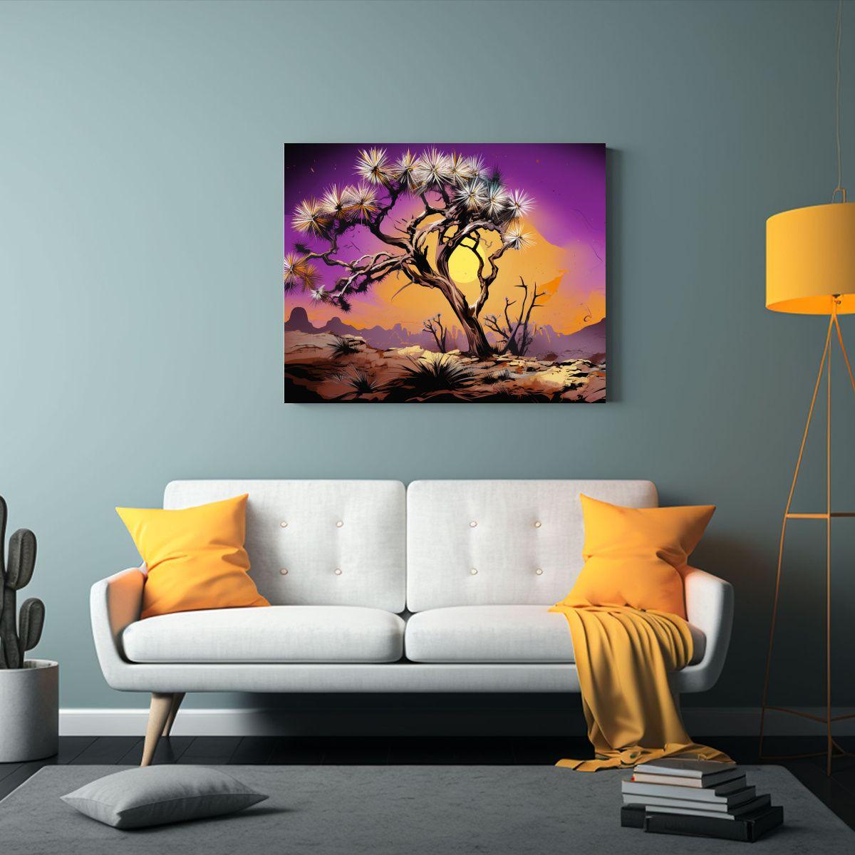 Pintura Espectacular De Arte En Joshua Tree Púrpura Y Dorad 30x20cm-2