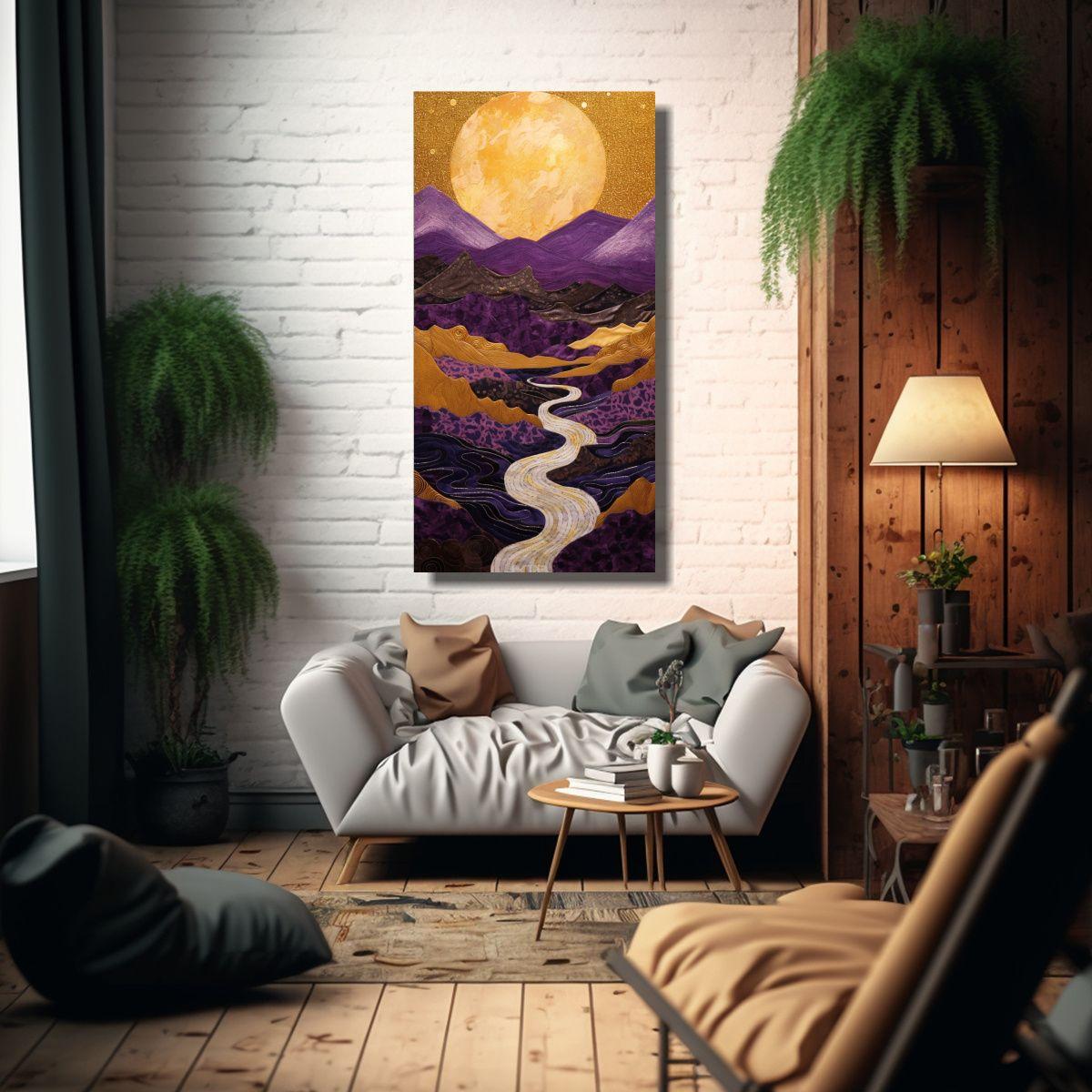 Cuadro Alta Calidad: Paisaje Con Luna Y Montañas 70x140cm-2
