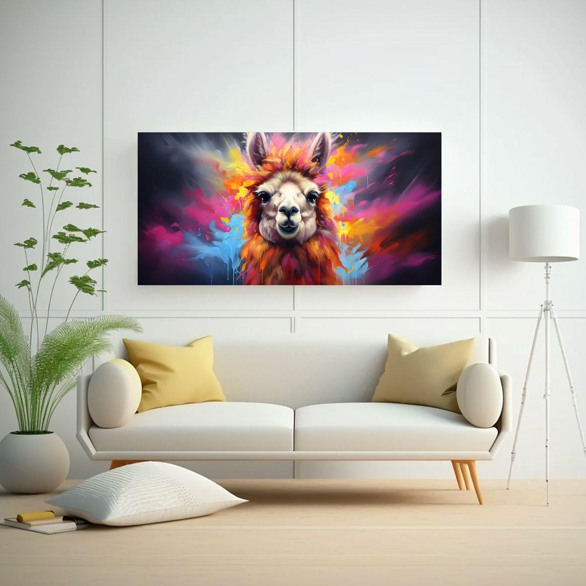 Cuadro Alpaca Arte Pintura Colorida Estilo Estilo 100x50cm-2