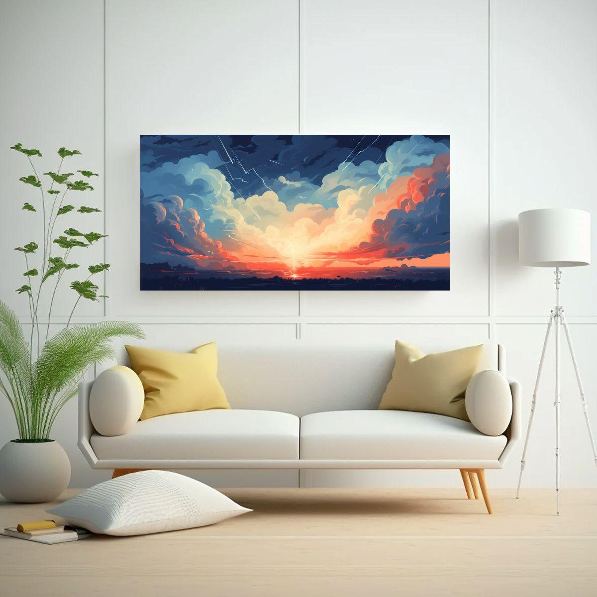 Lienzo Moderno Tormenta Iluminada Colores 140x70cm-2