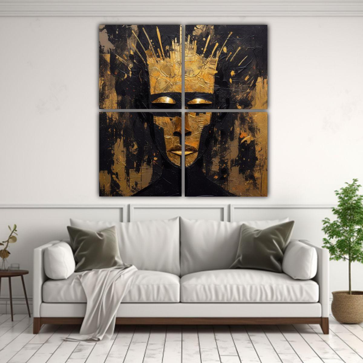 4 Lienzos Tonos Efecto Visual Abstracto Dorado Y 60x60 Cm-2