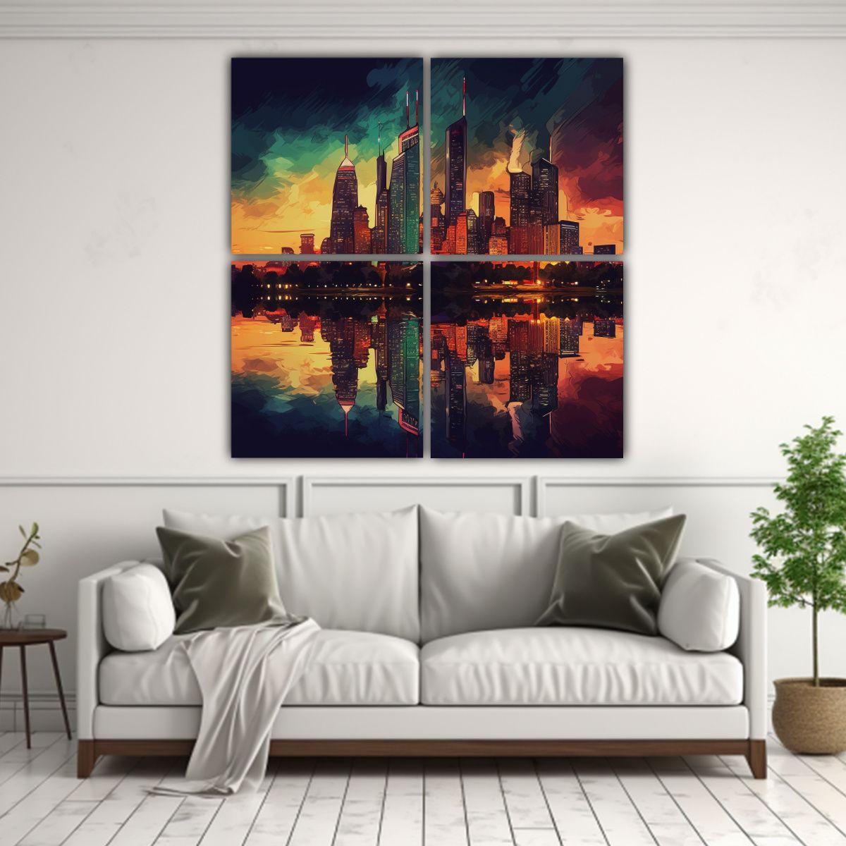 Cuadro Tela Sublimada De Ciudad Moderna Estilo 120x120 Cm-2