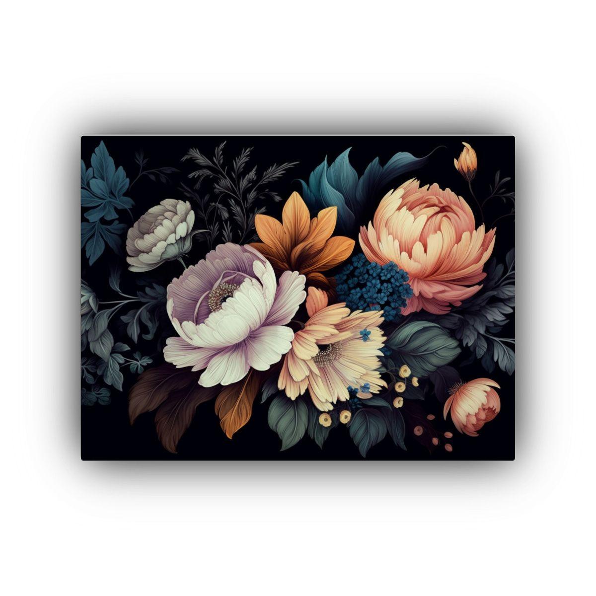 Pintura Decorativa Horizontal De Flores Vintage 90x60 Cm-0