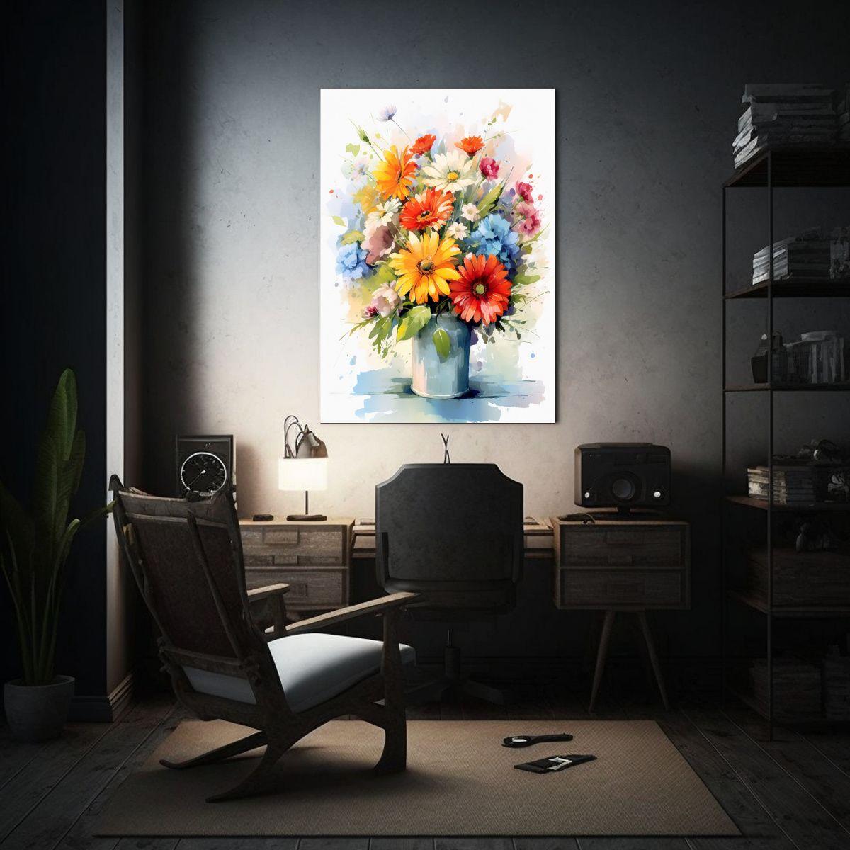 Pintura Lienzo Vintage Bouquet Flores Acuarela 80x120cm-2