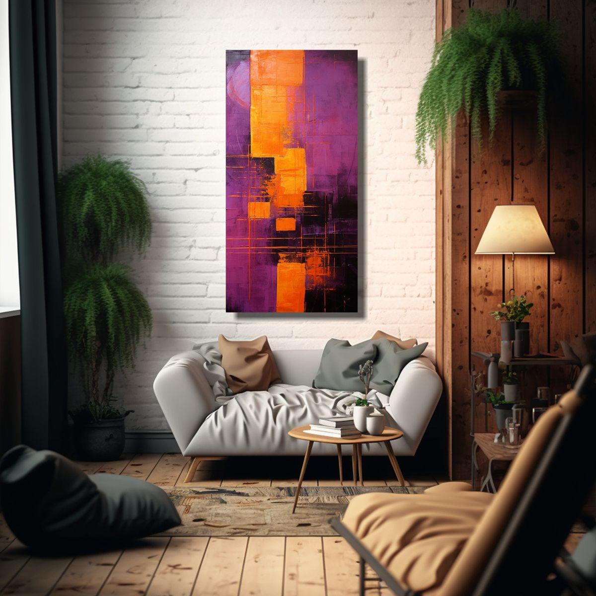 Pintura Abstracta De Lienzo Vertical Protagonismo  60x120cm-2