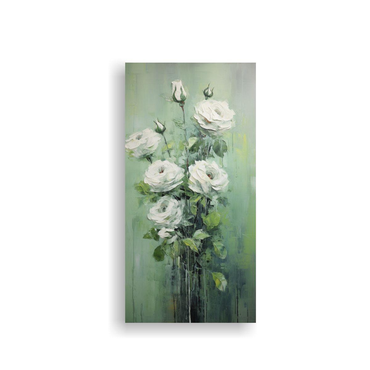 Pintura Lienzo Impactante Verde Rosas Estilo 70x140cm-0