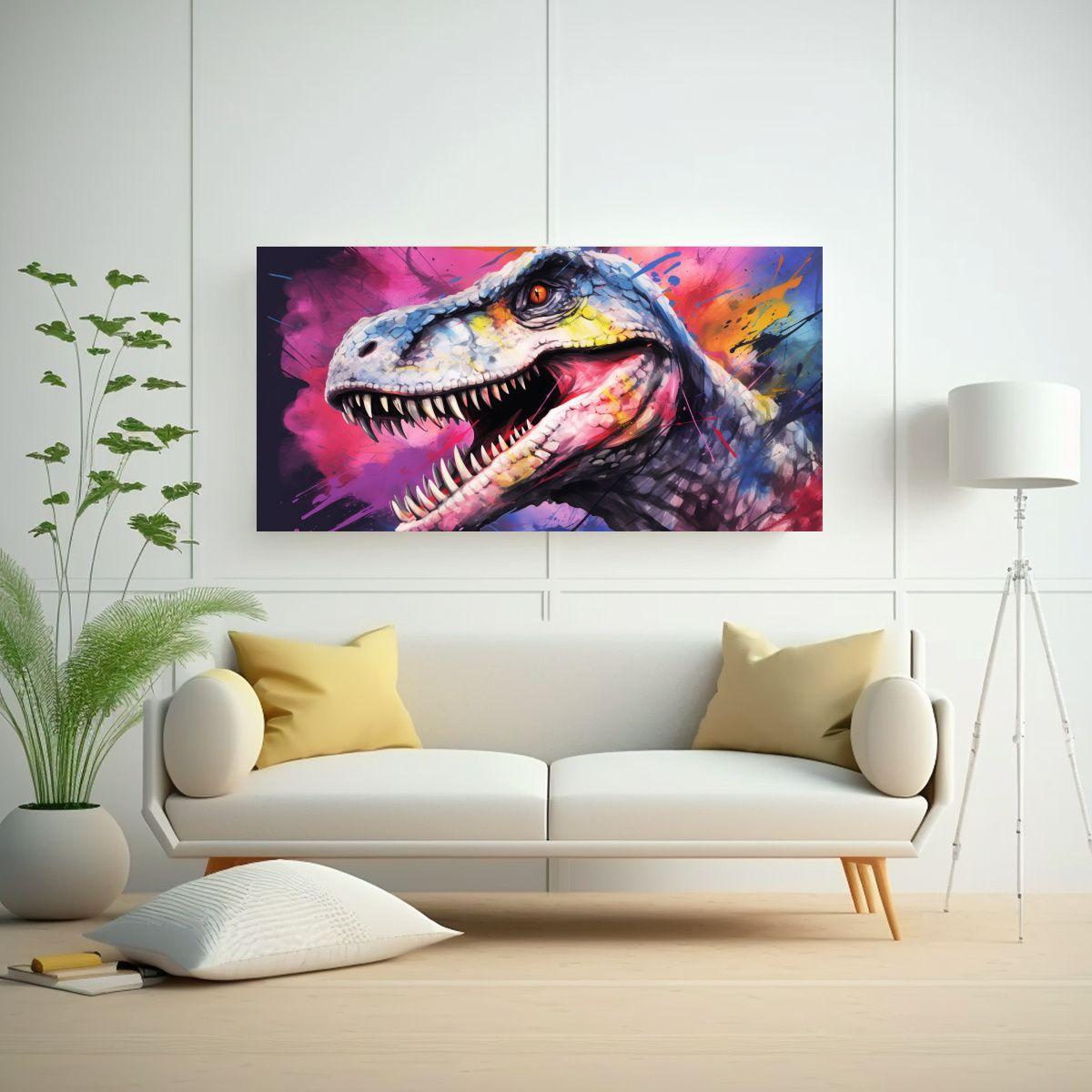 Cuadro Abstracto De Velociraptor En Acuarela Color 60x30cm-2