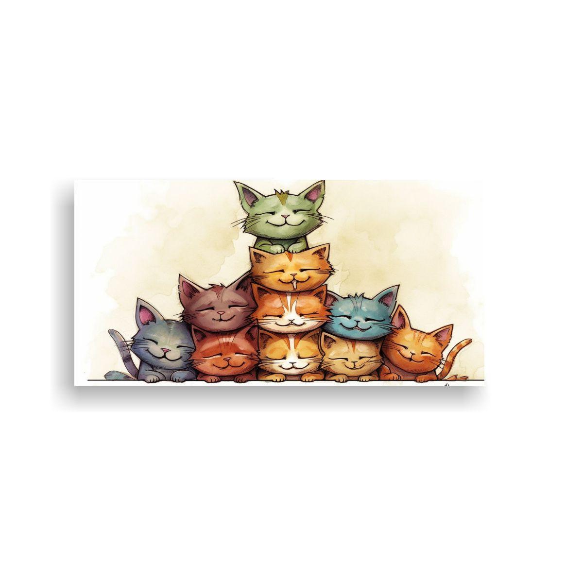 Pintura Lienzo Gatos Coloridos En Pila Mirando 120x60 Cm-0