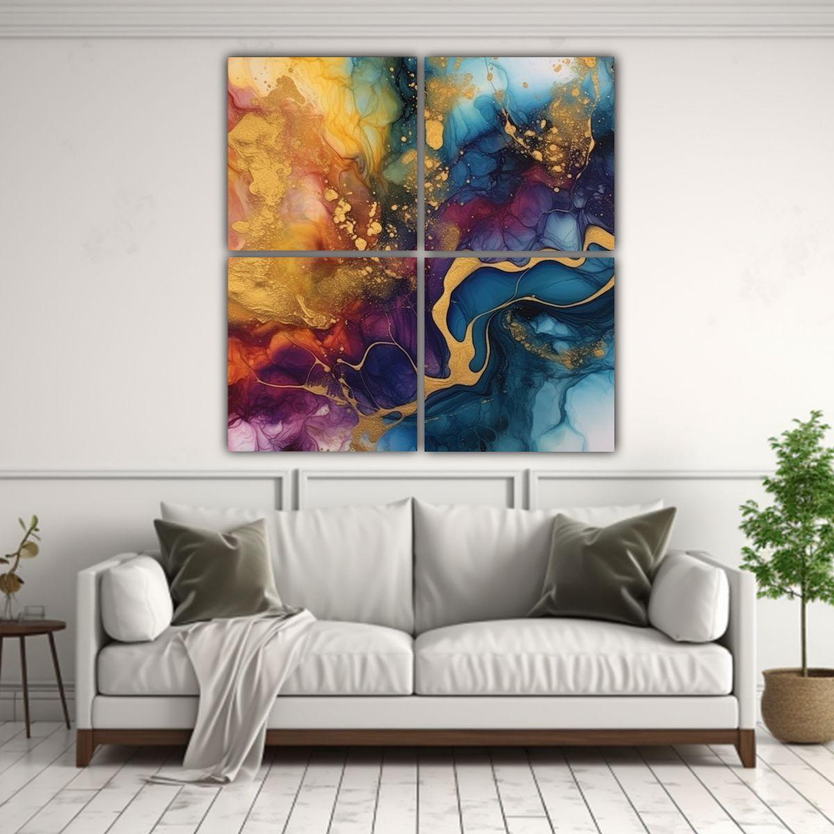 Cuatro Artes Colorido Tinta Alcohol Abstracto 60x60 Cm-2