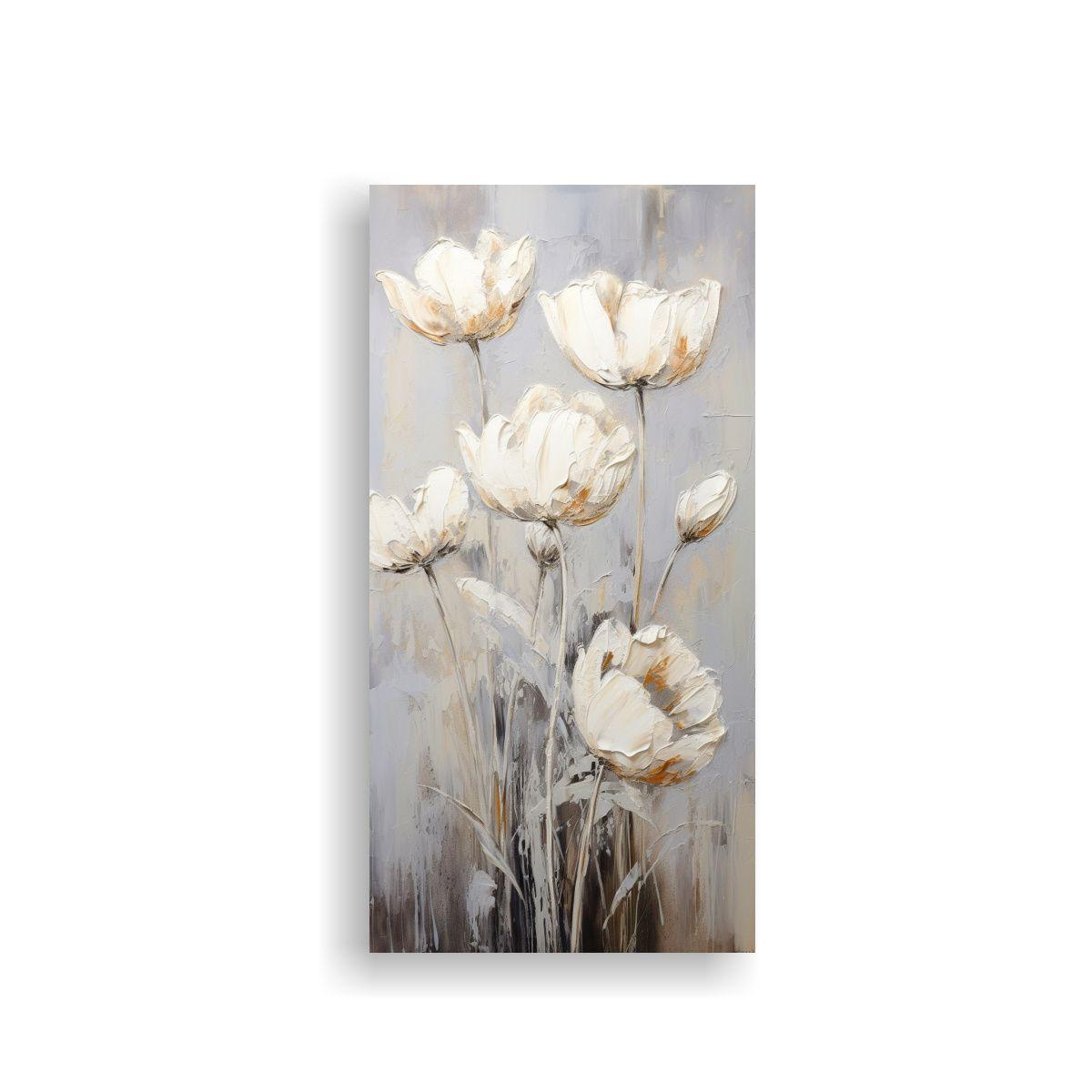 Cuadro Vintage De Tulipanes Blancos En Lienzo 50x100cm-0