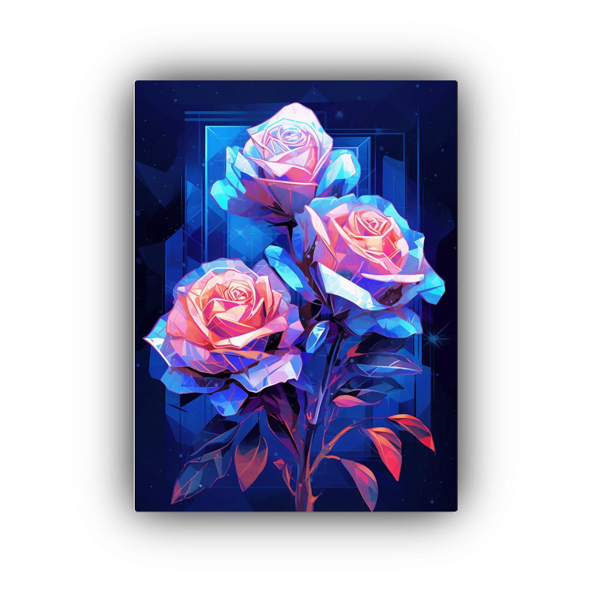 Cuadro Abstracto Relieve Rosas Azules Diseño 80x120cm-0