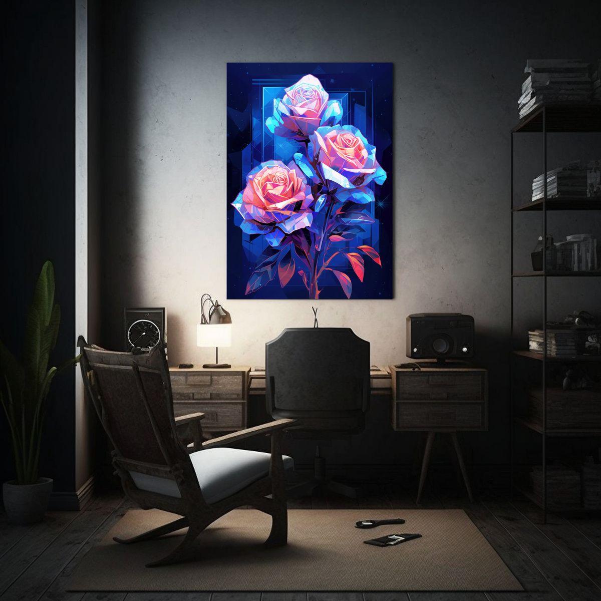 Cuadro Abstracto Relieve Rosas Azules Diseño 80x120cm-2
