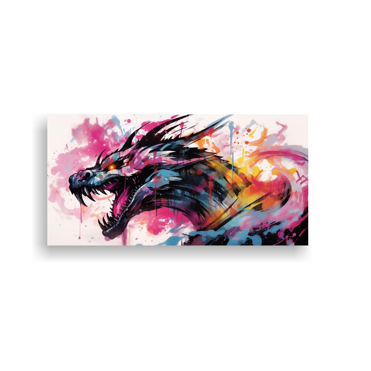 Lienzo De Tela Moderno Con Dragón En Ricos Colore 160x80cm-0
