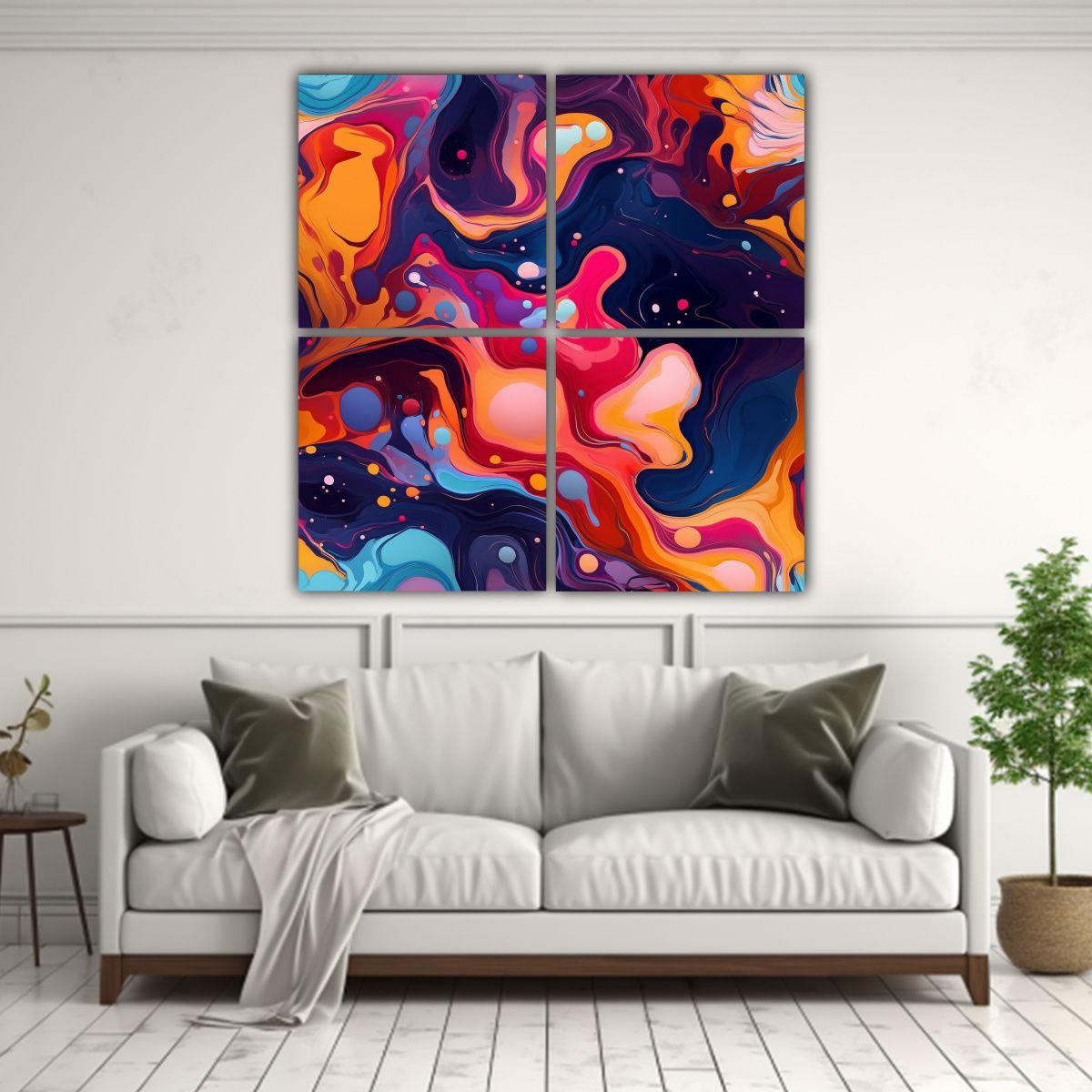Cuatro Cuadros Modernos Abstractos De Calidez 160x160 Cm-2