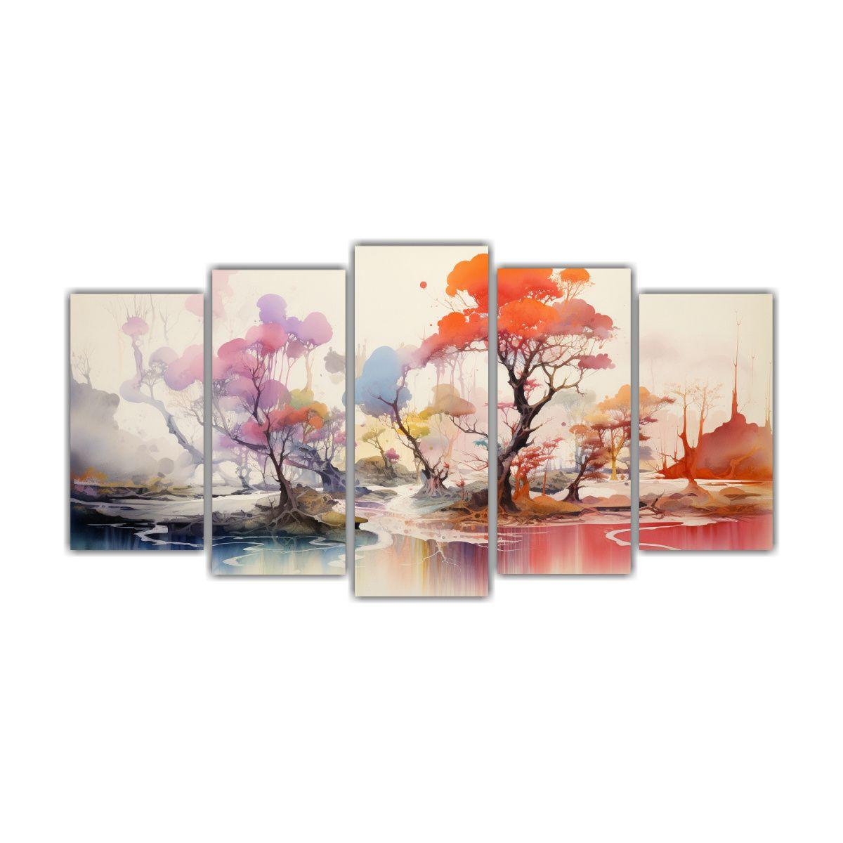 Paisaje Abstracto Acuarela: 5 Composiciones De 250x125 Cm-0
