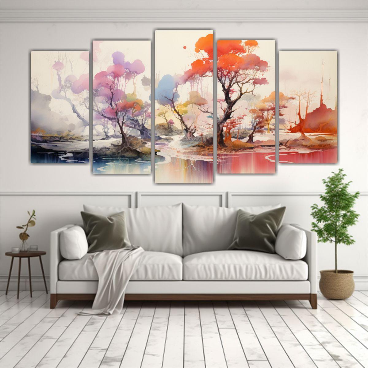 Paisaje Abstracto Acuarela: 5 Composiciones De 250x125 Cm-2