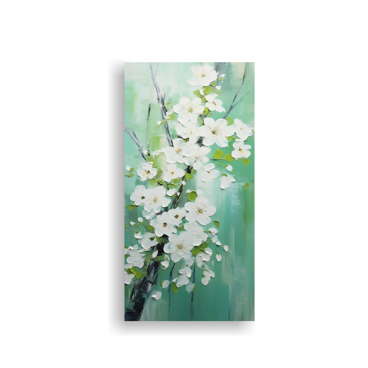 Pintura En Lienzo De Cerezos En Flor Verde 20x40cm-0