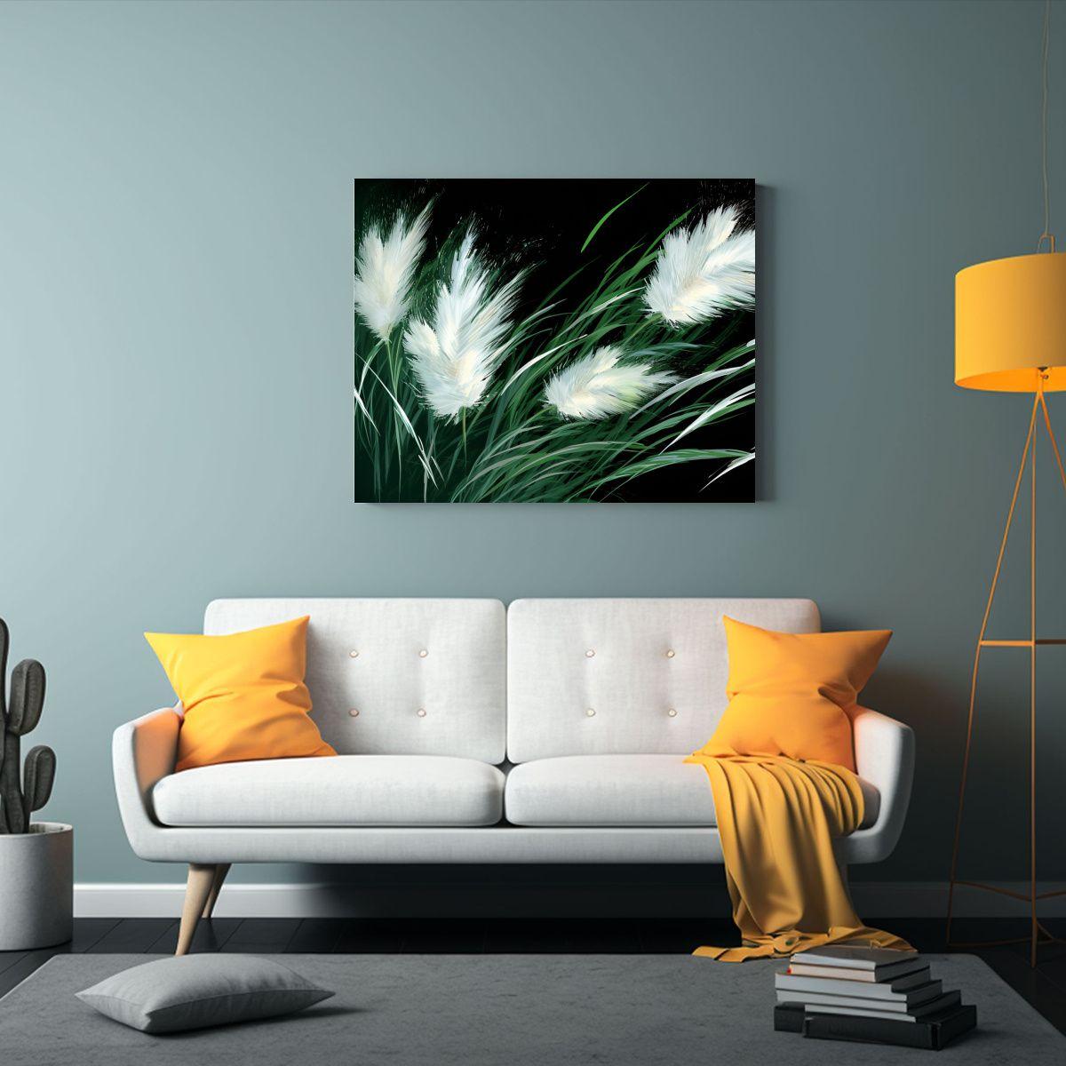Pintura Decorativa De Concepto Neonoir Con Pampas Grass En V 60x40cm-2
