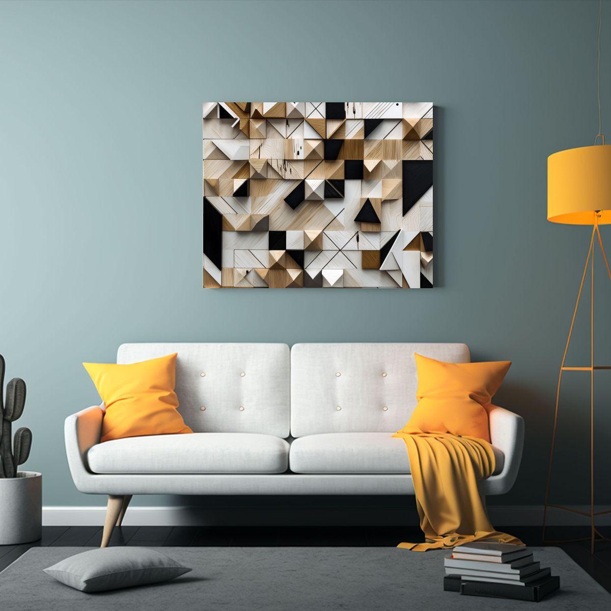 Pintura Abstracta Blanco Y Negro Con Formas Geométricas Gra 65x50cm-2