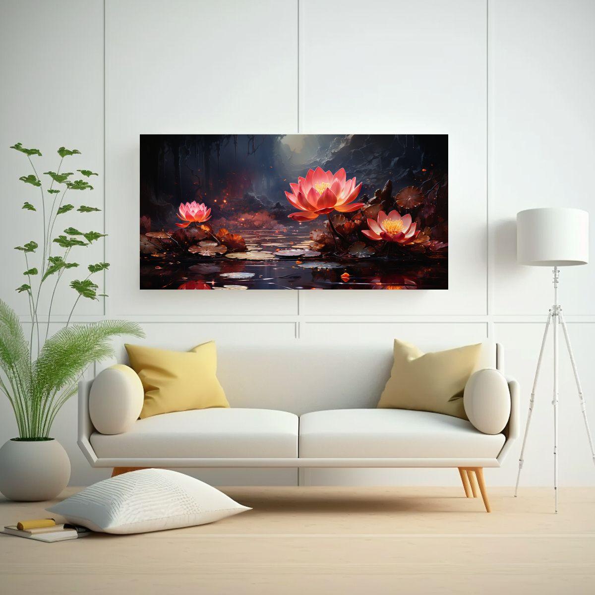 Pintura De Loto Negro Mágico En Lienzo Estilo 160x80 Cm-2