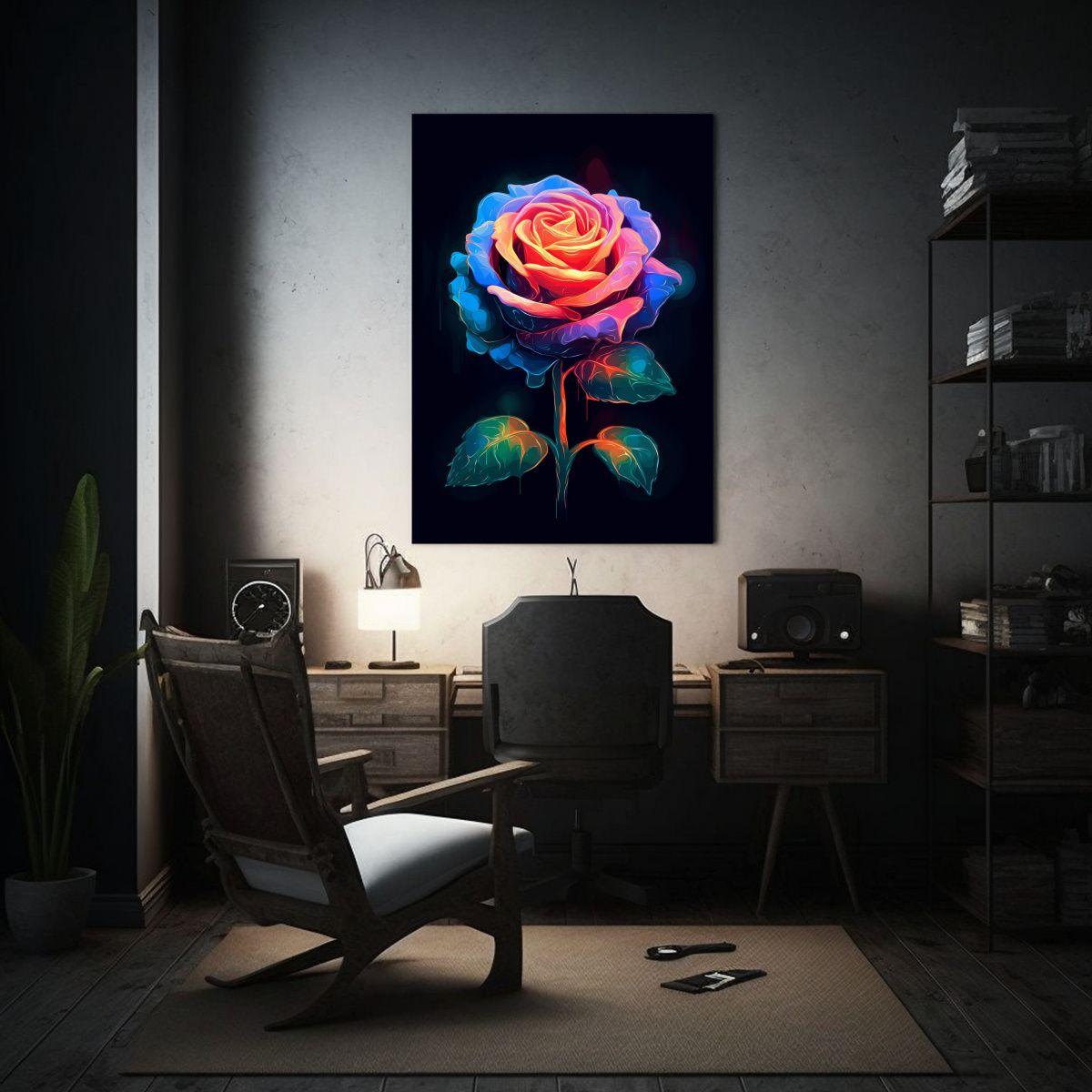Cuadro Moderno Con Gran Rosa De Neón Sobre Fondo 30x45cm-2