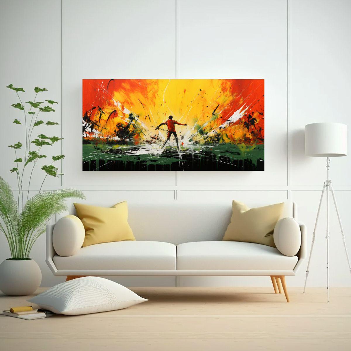 Cuadro Abstracto Amarillo Y Rojo Para Decoración 120x60cm-2