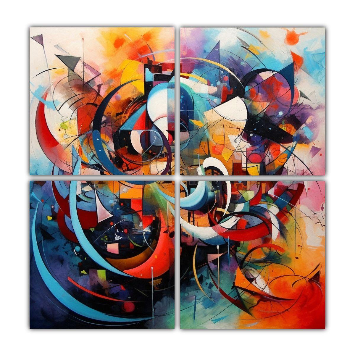 Cuatro Telas En Bastidor Abstracción Arte Visual 40x40 Cm-0