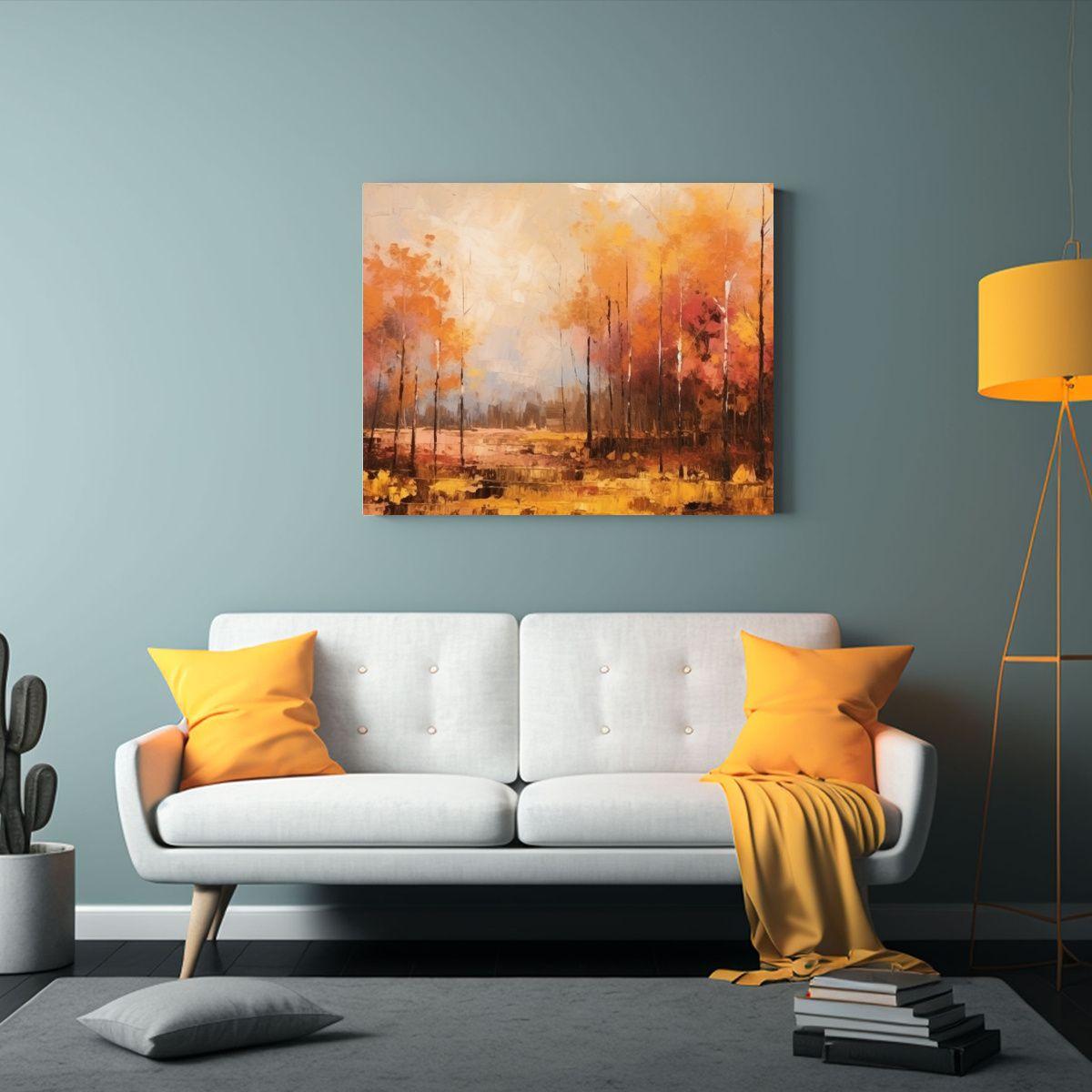 Paisaje Otoñal Abstracto En Tonos Cálidos Para Decoración 120x80cm-2
