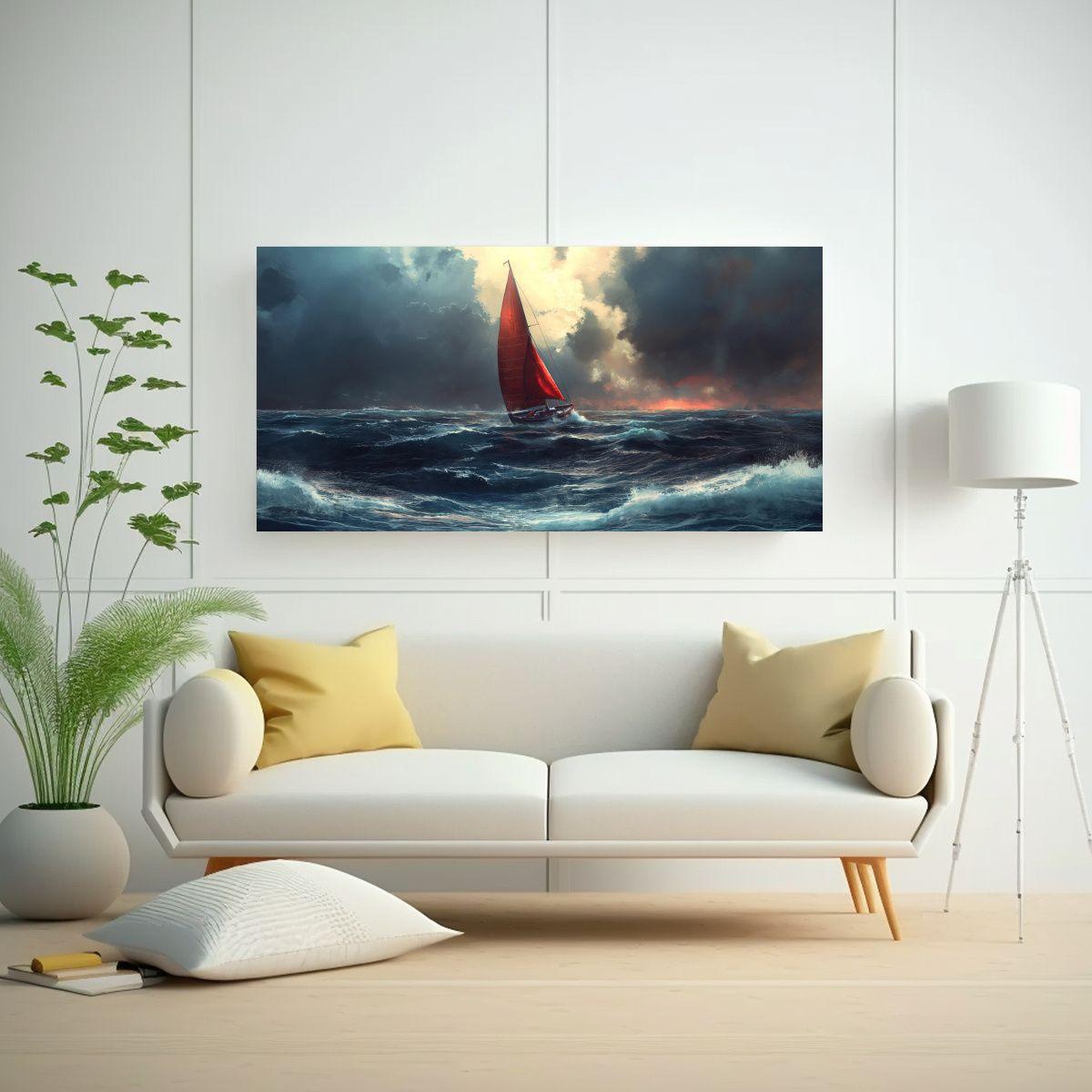 Cuadro Tela Diseño Efecto Visual Barco Navegando 140x70cm-2