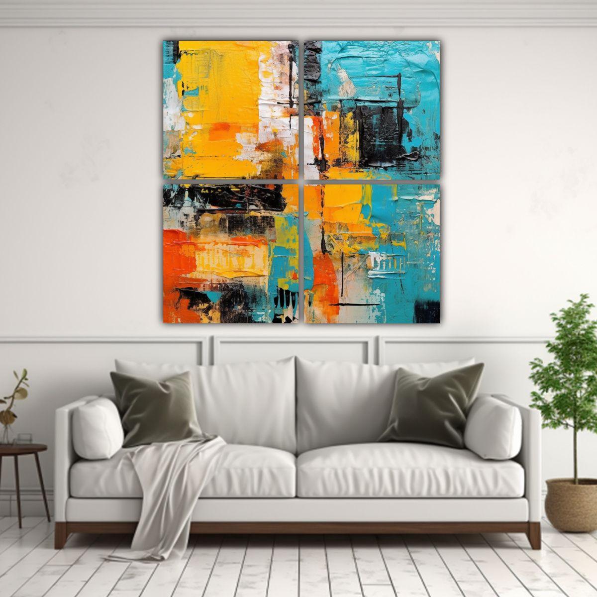 Pintura Moderna De Lienzo En 4 Composiciones 100x100 Cm-2