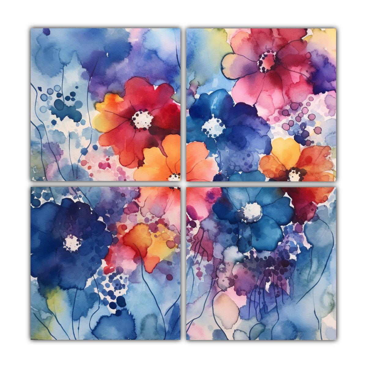 Cuadro Decorativo Abstracto De Acuarela Floral En 40x40 Cm-0