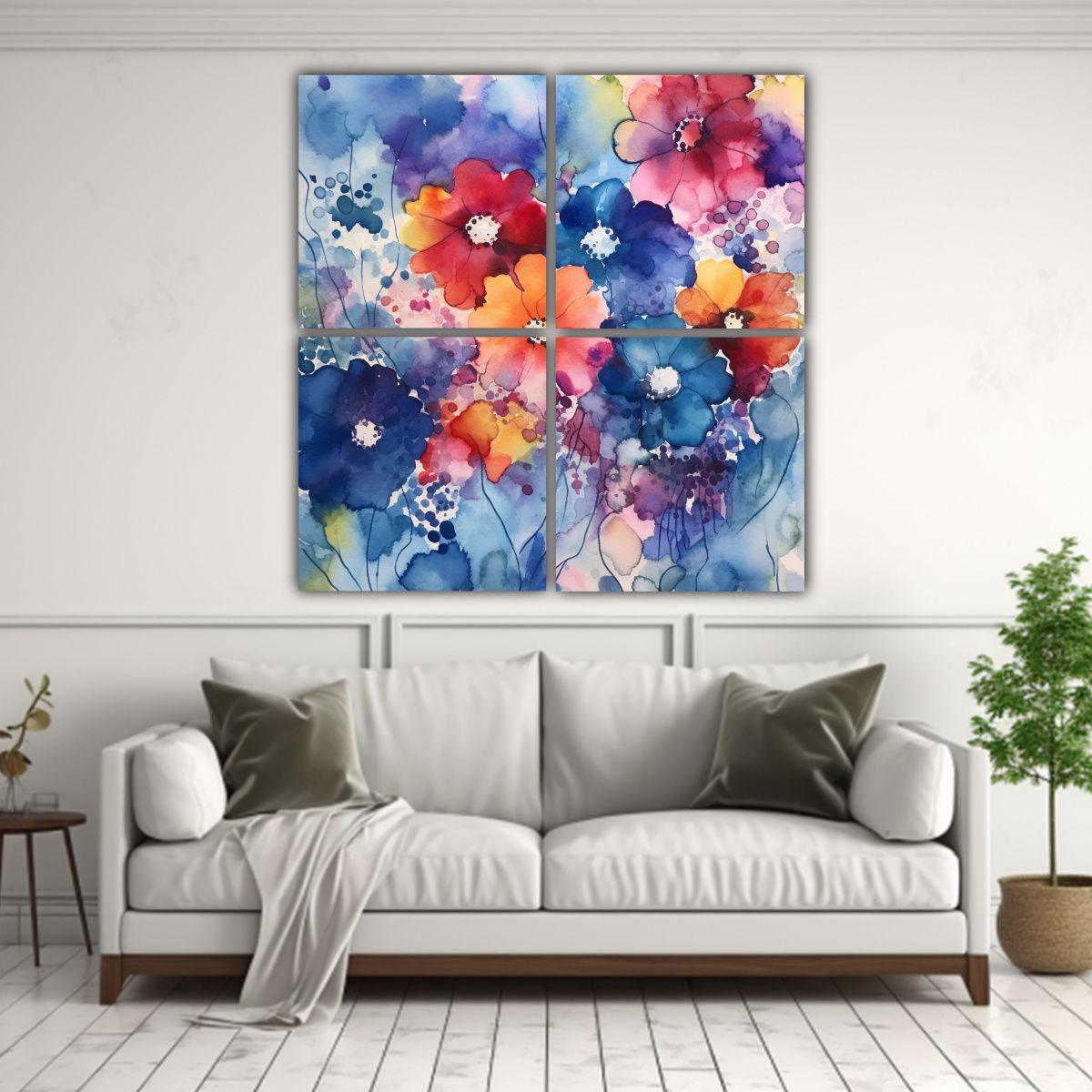 Cuadro Decorativo Abstracto De Acuarela Floral En 40x40 Cm-2
