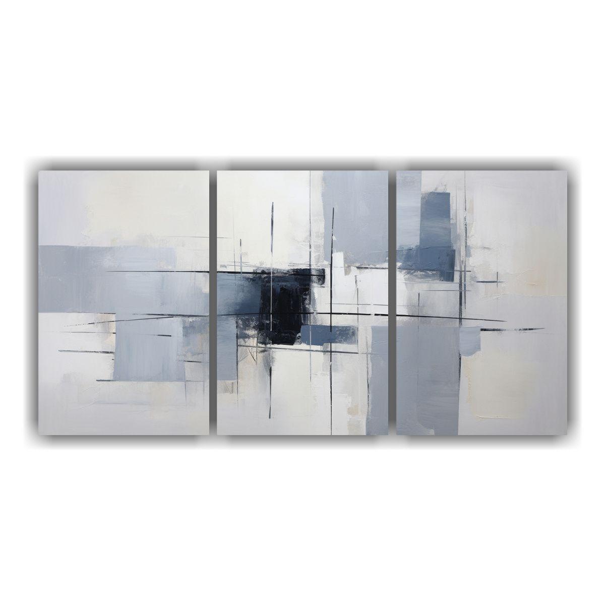 Cuadro Abstracto Gris Con Finas Líneas, Estilo 120x60 Cm-0