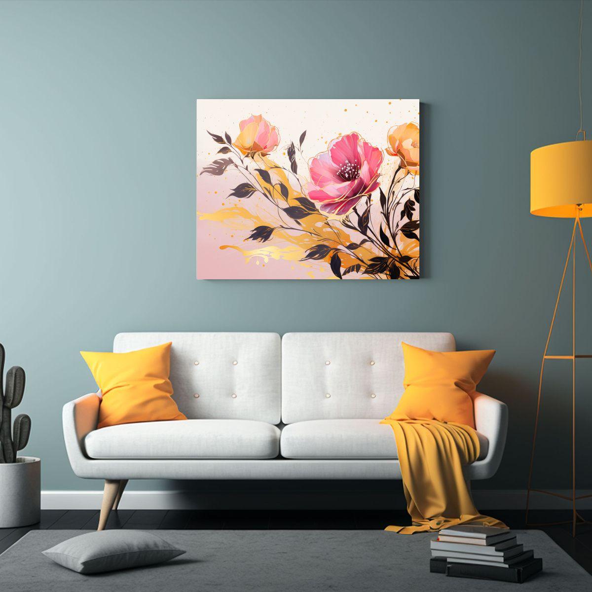 Pinturas Decorativas En Estilo Neonoir En Tonos Dorados Y Ro 50x40cm-2