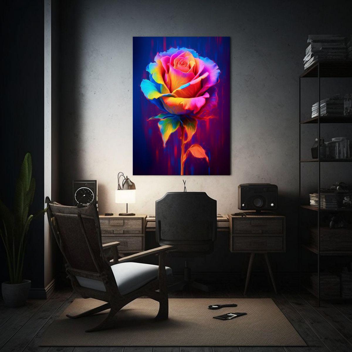 Pintura De Rosa Individual En Colores Neón 60x90 Cm-2