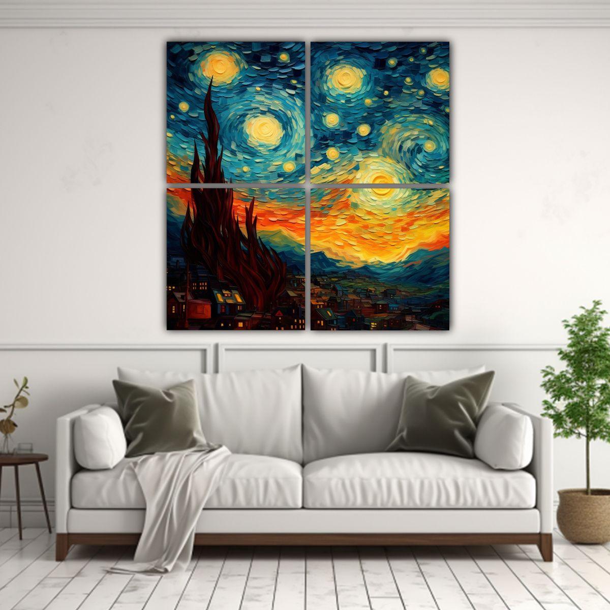 Cuatro Cuadros De Tela En Tonos Ambiente Estilo 160x160 Cm-2