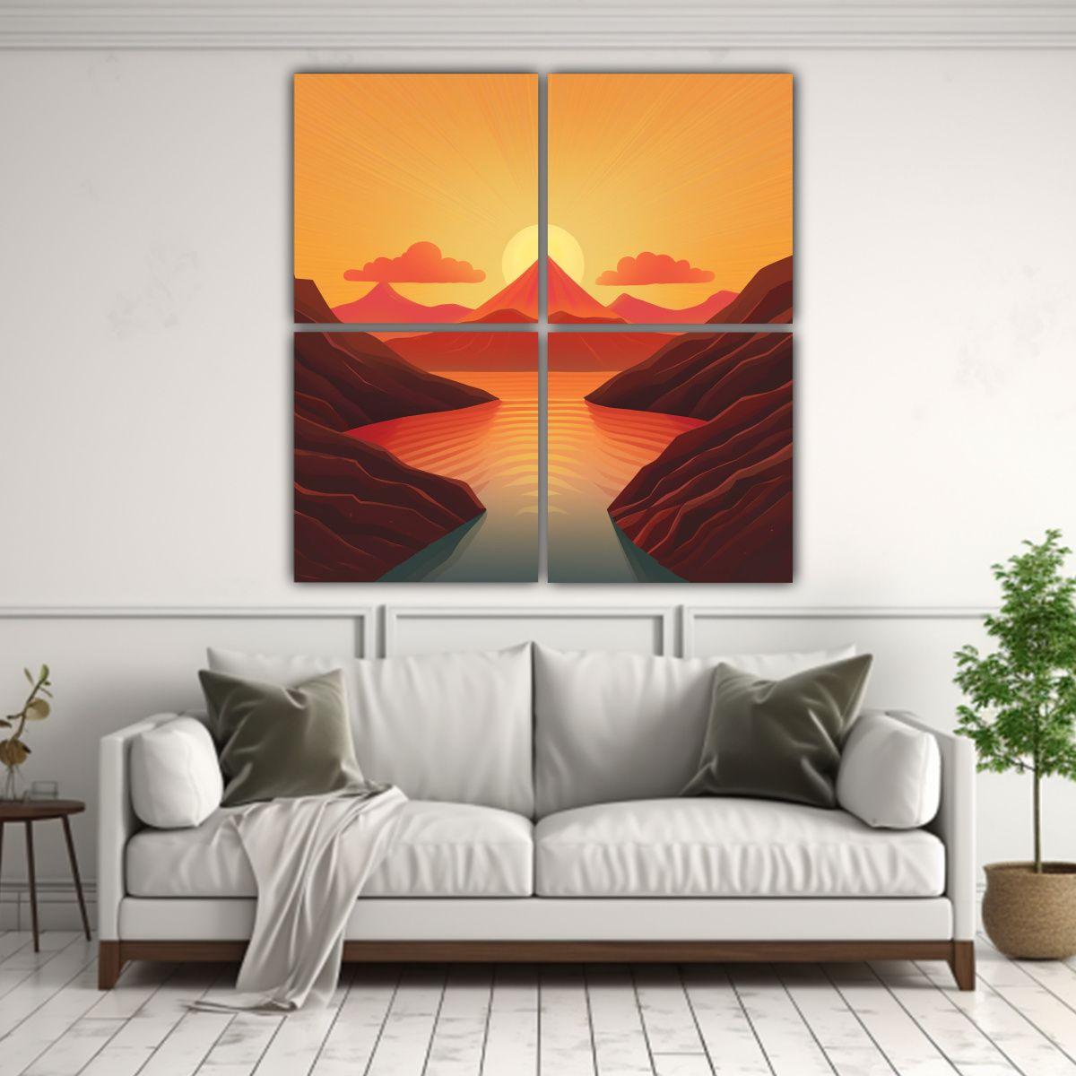 Pintura Decorativa Ilustrada De Montaña En 160x160 Cm-2