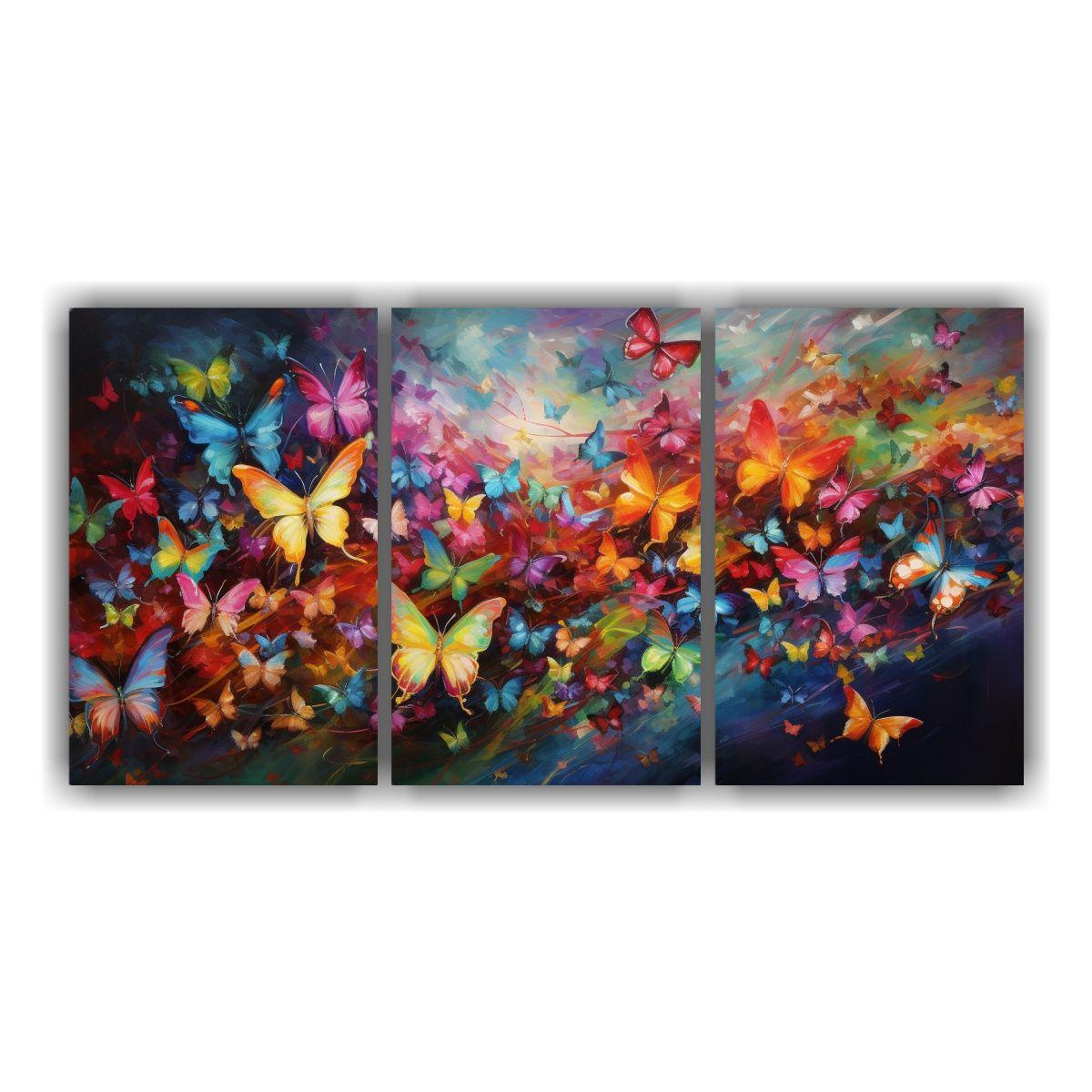 Set De 3 Cuadros Abstractos De Mariposas Arte 60x30 Cm-0