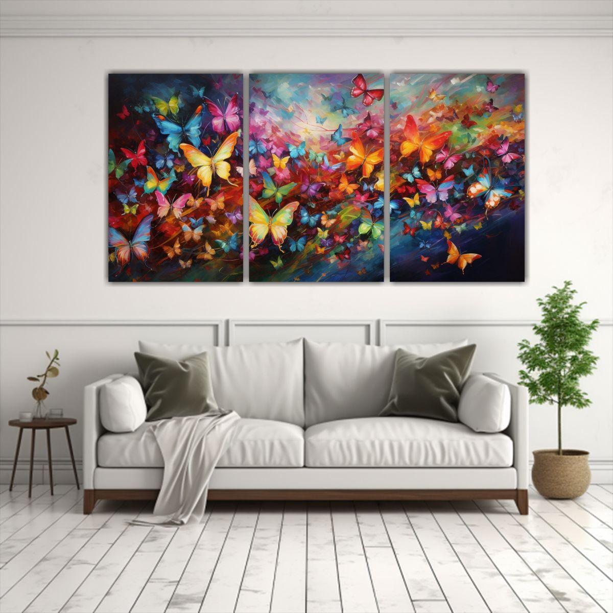 Set De 3 Cuadros Abstractos De Mariposas Arte 60x30 Cm-2