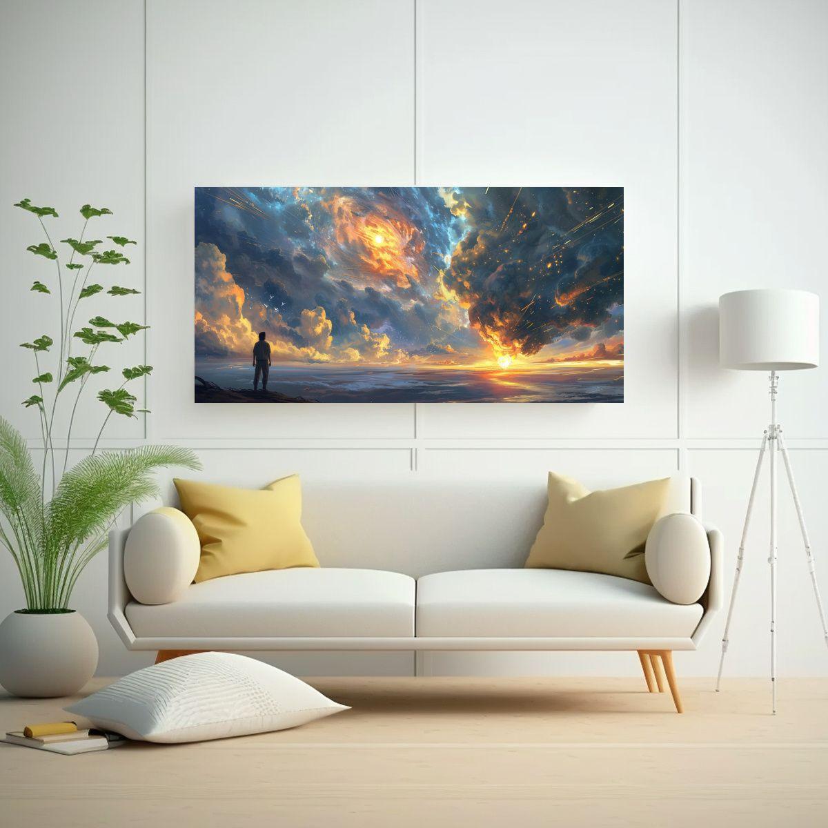 Cuadro Abstracto: Cielo Exuberante Soplando Mundo. 40x20cm-2